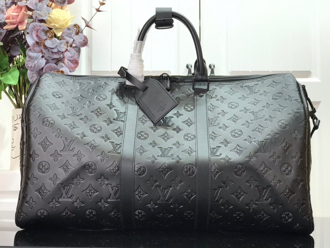 LV KEEPBALL 50 BLACK LEATHER TRAVEL BAG