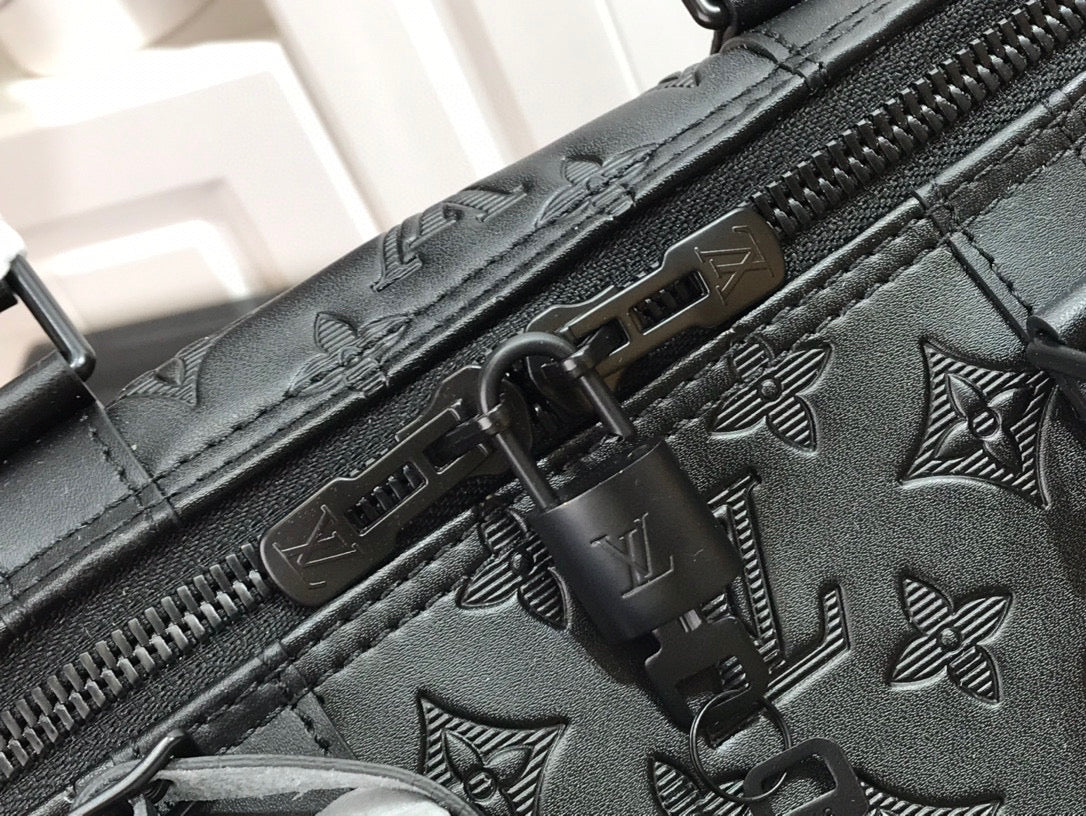 LV KEEPBALL 50 BLACK LEATHER TRAVEL BAG