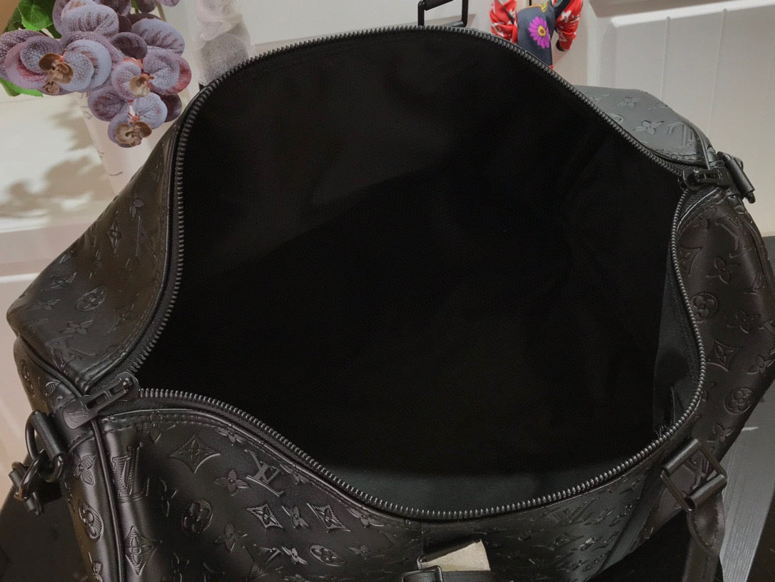 LV KEEPBALL 50 BLACK LEATHER TRAVEL BAG