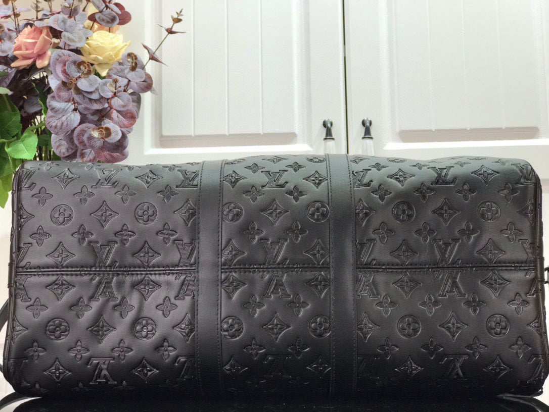 LV KEEPBALL 50 BLACK LEATHER TRAVEL BAG